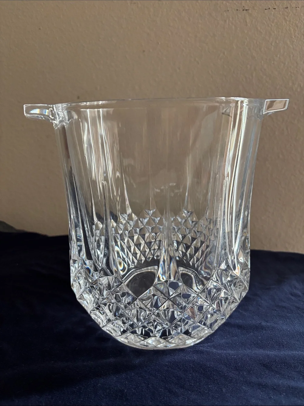 Vintage Clear Crystal Ice Champagne Bucket - Elegant Diamond-Cut Design